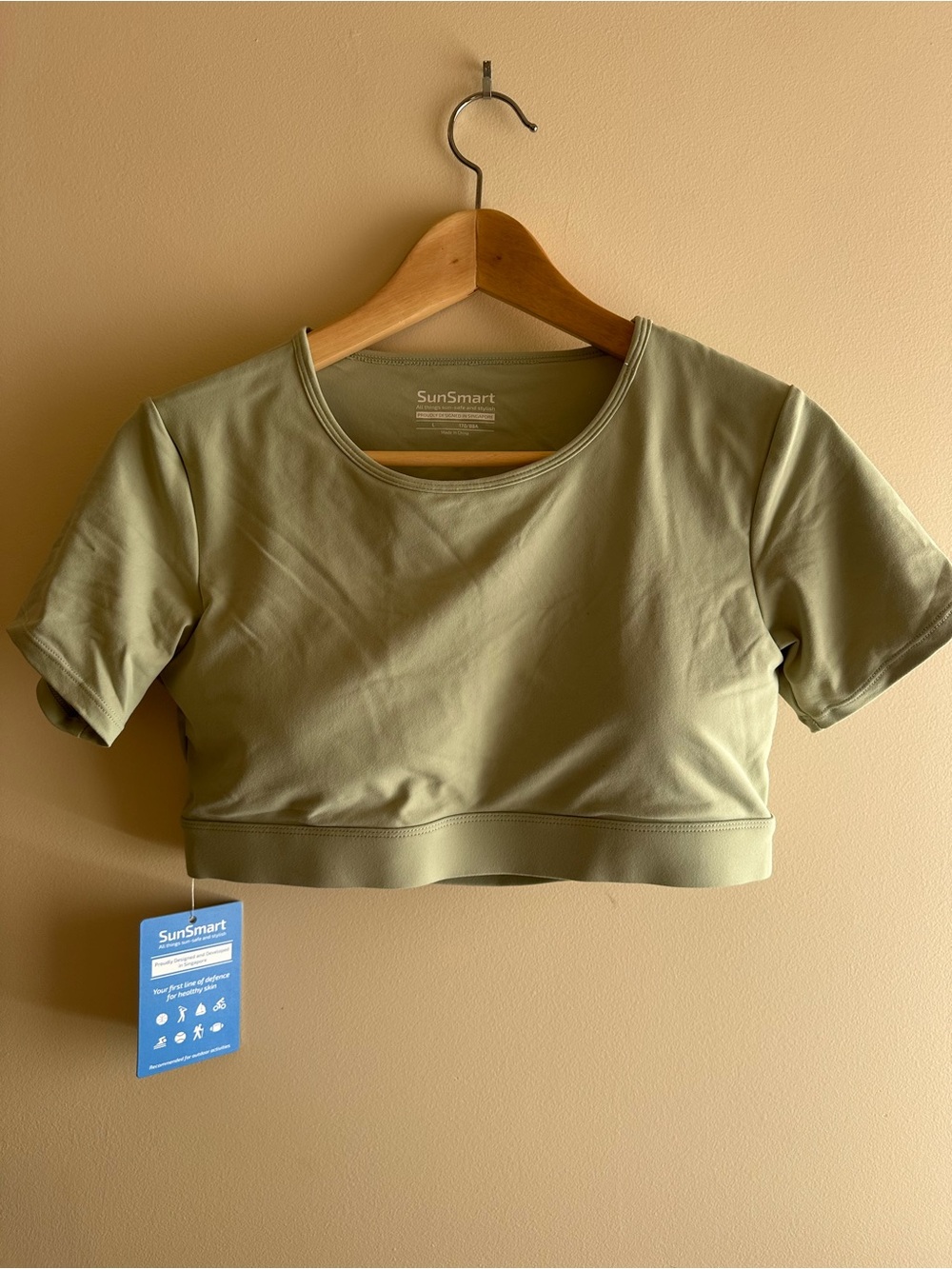 Olive Crop Top — Short Sleeve Active Tee